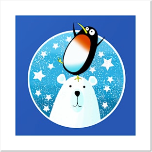 Christmas Polar Bear and Penguin Posters and Art